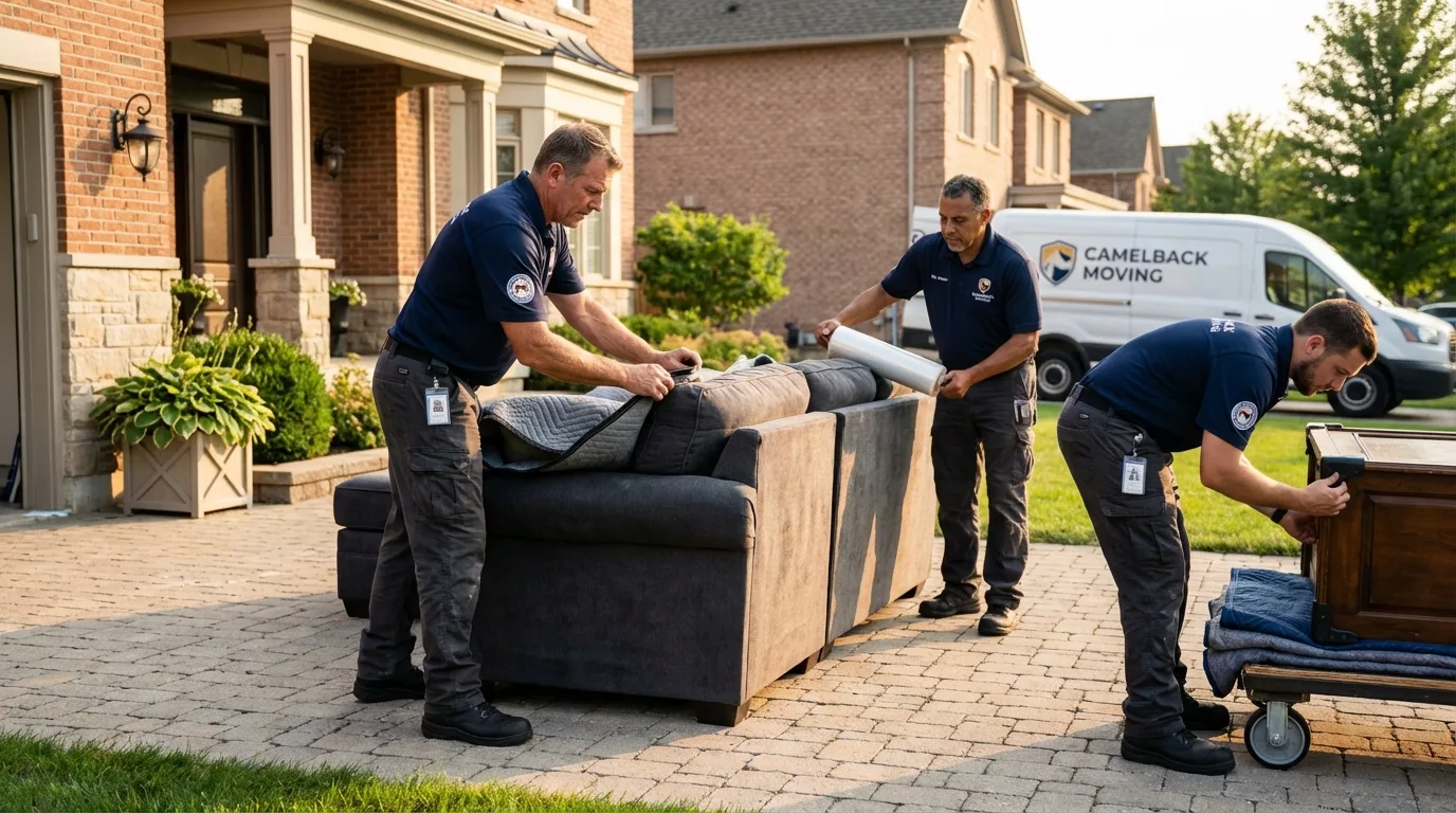 Large estate moving crew wrapping furniture in Washington, IN